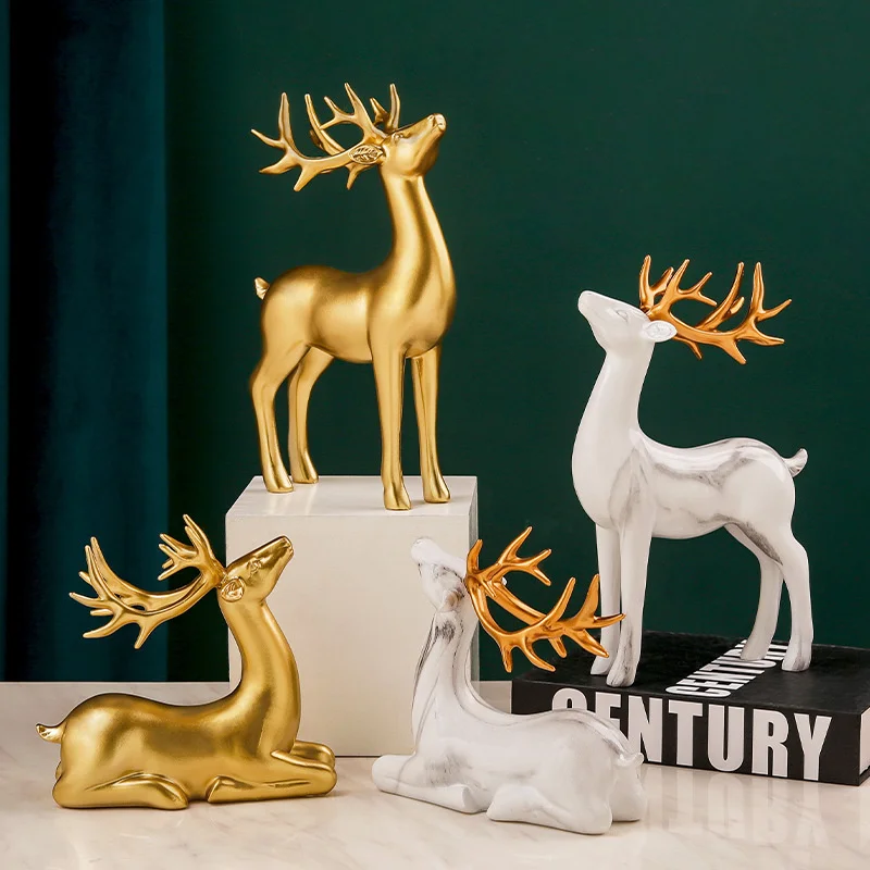 

European and American style light luxury couple elk decoration living room wine cabinet decoration housewarming resin crafts