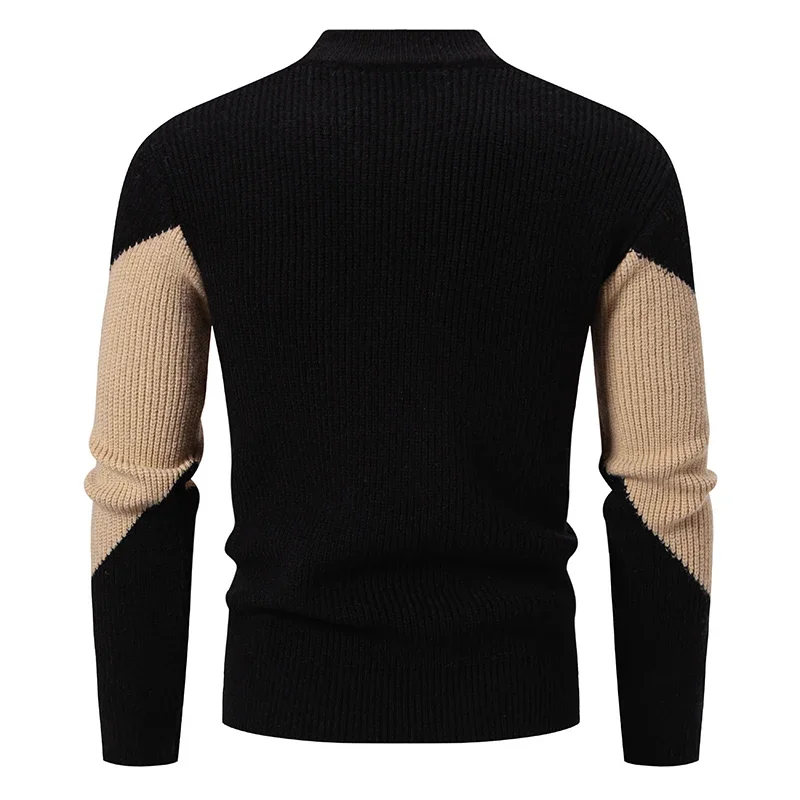 2024 High Quality Men's New Autumn and Winter Casual Warm Color Block Sweater Knit Tops