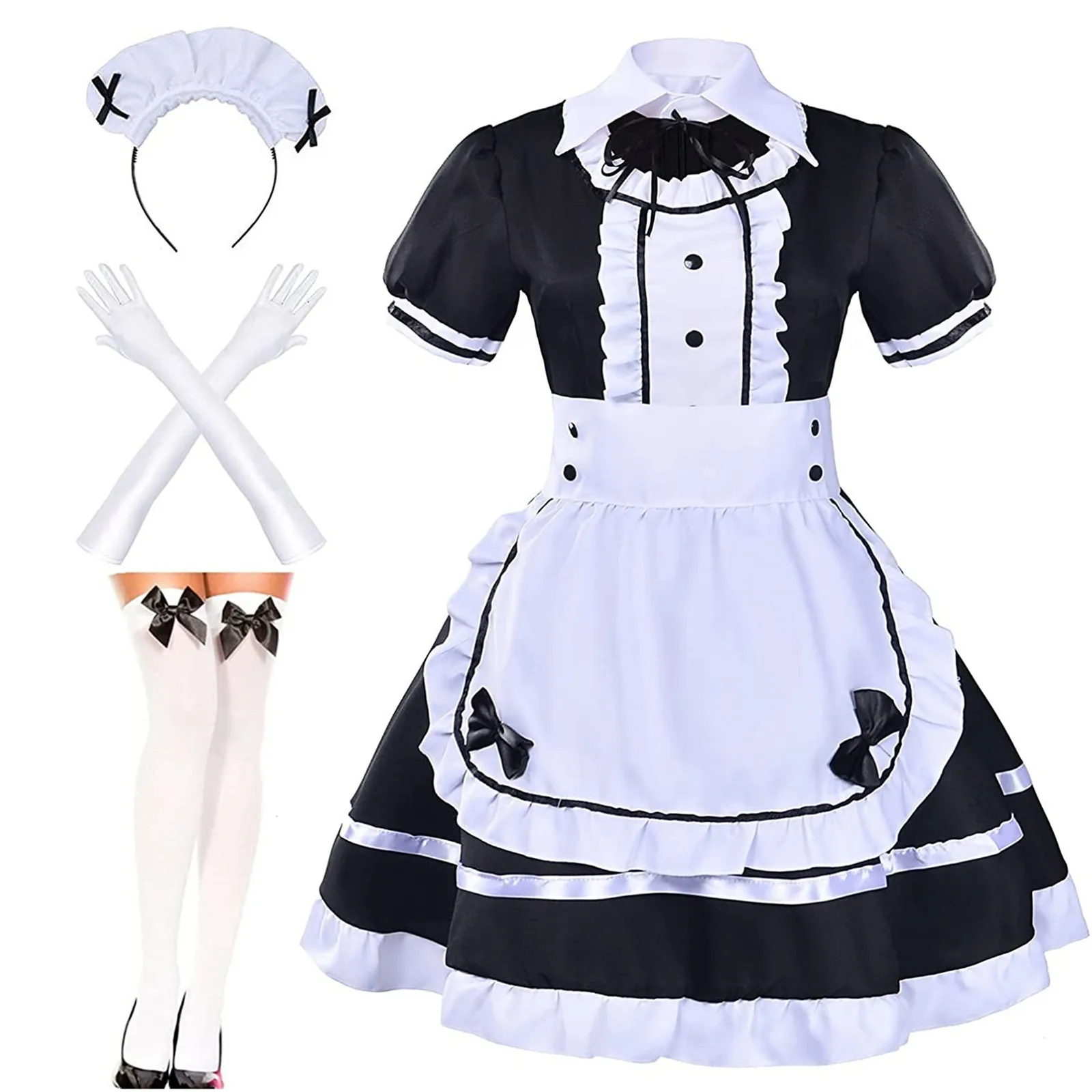 2021 Black Cute Maid Costumes Girls Women Lovely Maid Cosplay Costume Animation  Show Japanese Outfit Dress Clothes