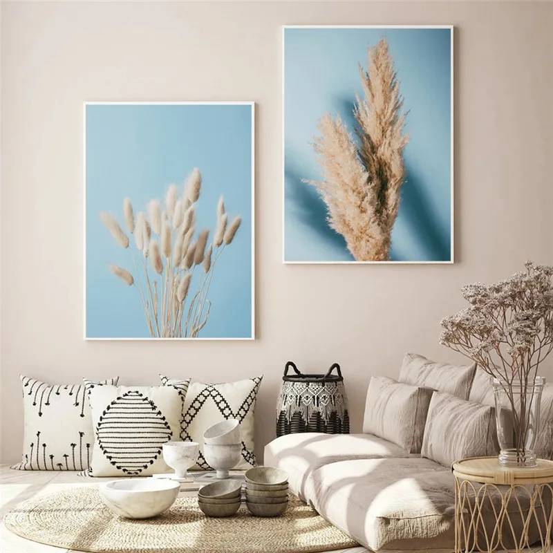 

Blue Pampas Grass Canvas Painting Plant Wall Art Poster and Prints Living Room Decoration Bedroom Home Decor Picture