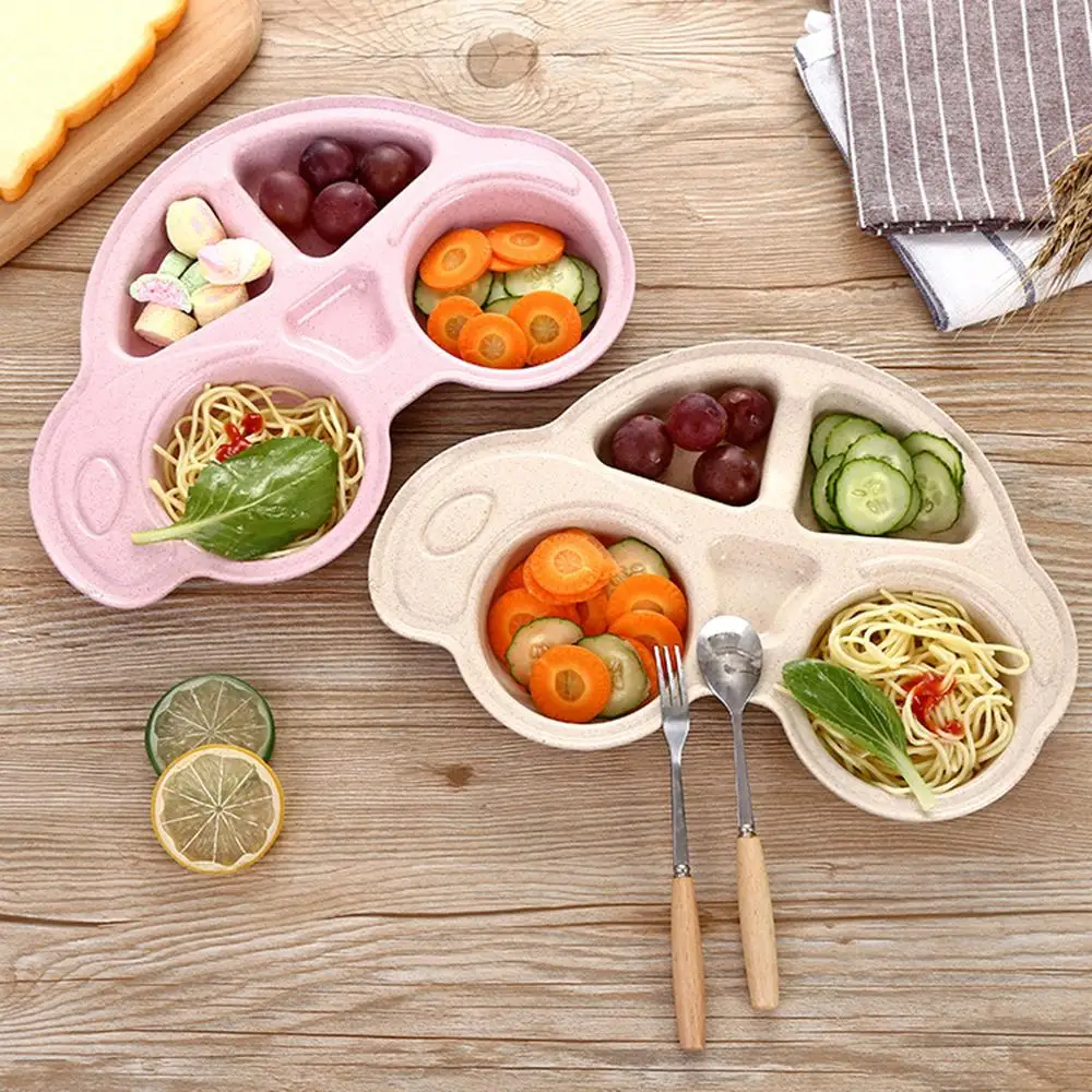 

Baby Feeding Plates Wheat Straw Children's Dishes Baby Cartoon Tableware Set Food Plate Spoon Fork Kids Dinner Feeding Plate