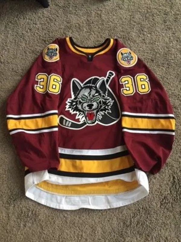 

Red CHICAGO 36 JUSTIN SELMAN AHL WOLVES Hockey Jersey Embroidery Stitched Customize any number and name Jerseys