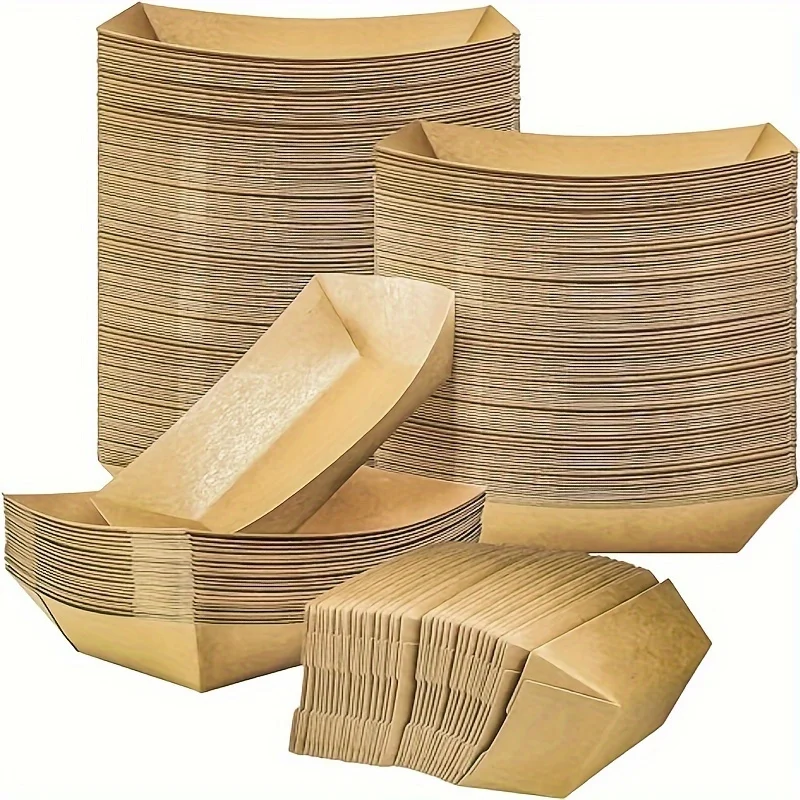 50 Упаковок 2-фунтовый Лоток Для Еды Из Крафт-бумаги Одноразовая Бумажная Корзина