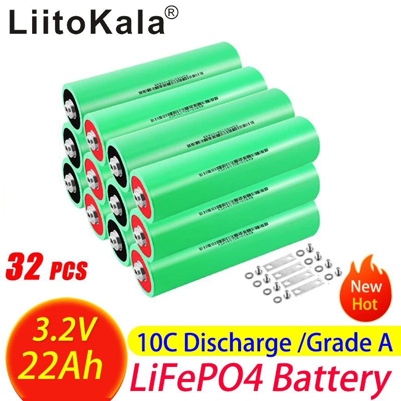 

32pcs LiitoKala 3.2V 22Ah Lifepo4 rechargeable battery 10C High power cells diy 12v 24v 36v Electric bicycle scooter motorcycle