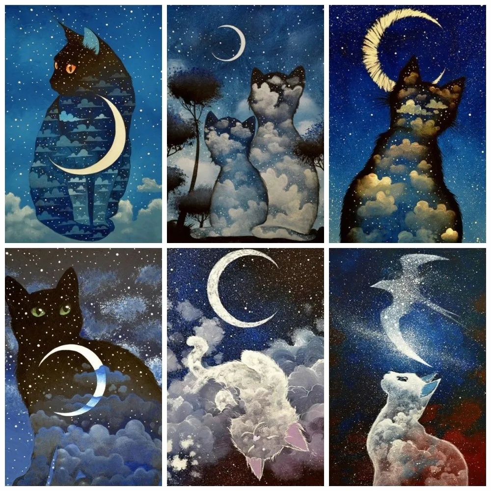 

Diy 5D Cat Moon Animals Diamond Painting Abstract Cartoon Mosaic Full Drill Picture Cross Stitch Embroidery Kits Home Decor