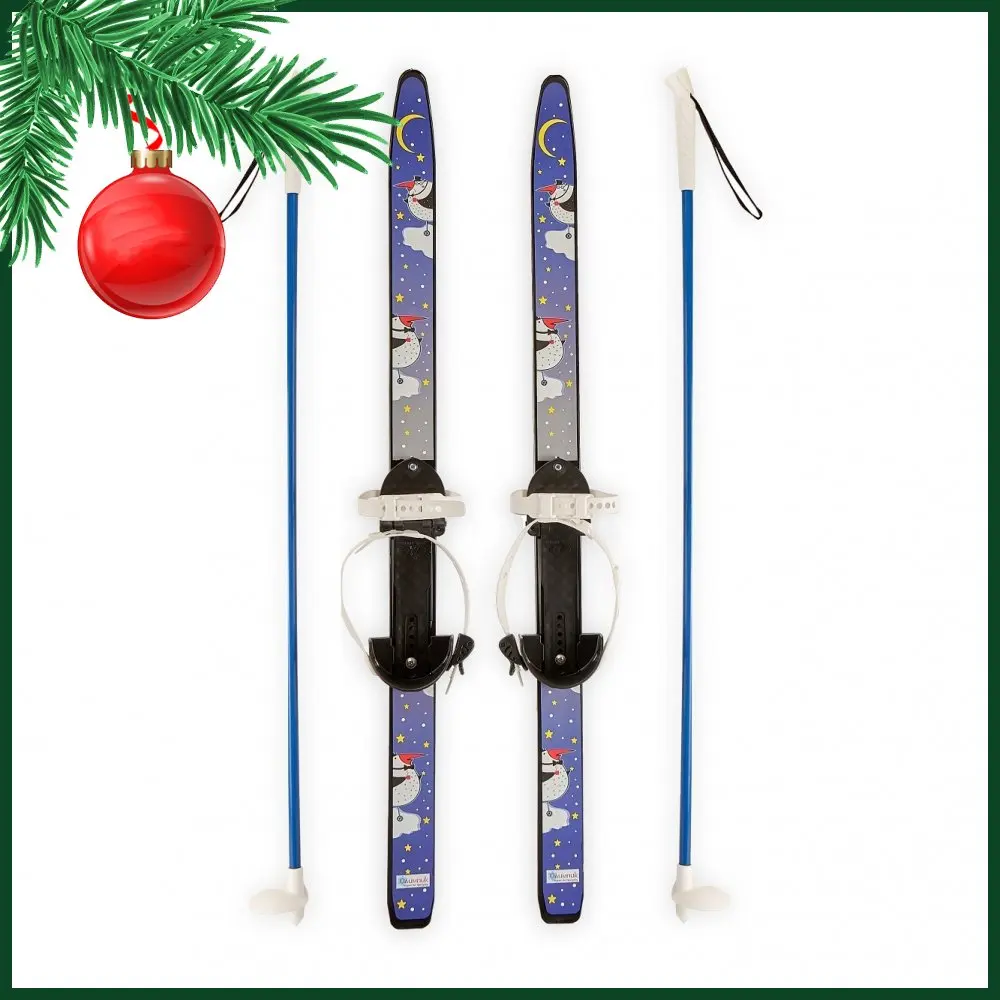  Лыжи детские «Быстрики-Пингвины». Длина лыж: 90 см. Палки: 90 см. Крепление универсальное, размер обуви: 28-36 