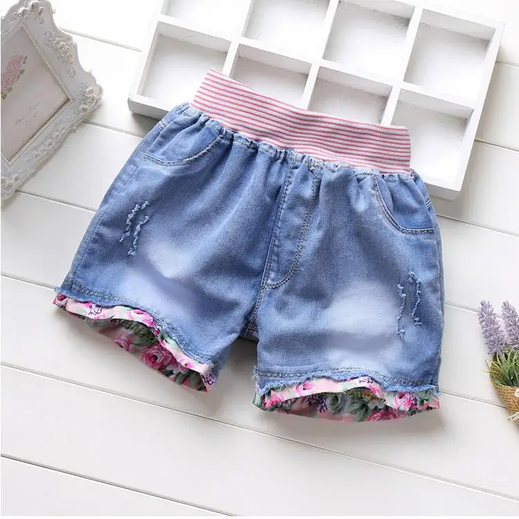 New 2022 Kids Girls Summer Denim Shorts Baby Girls Cute Cartoon Embroidery Laced Shorts Casual Jeans Short Pants Clothing images - 6