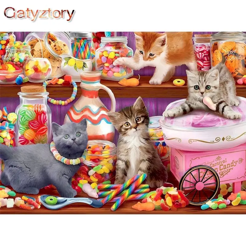 

GATYZTORY Acrylic Diy Painting By Numbers Kits Cats Animals Acrylic Paint On Canvas Drawing Coloring By Numbers For Diy Gift