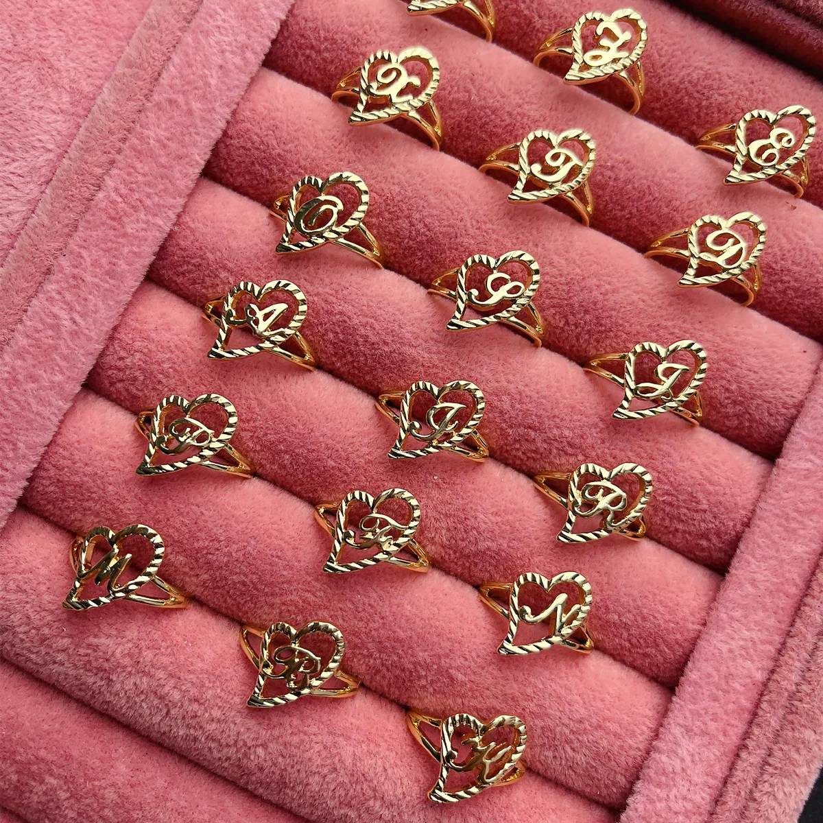 

DUOYING Custom A-Z Letter Ring With Initial Letter Personality Hip Hop Heart Ring Adjustable Ring Jewelry for Monther's Day Gift