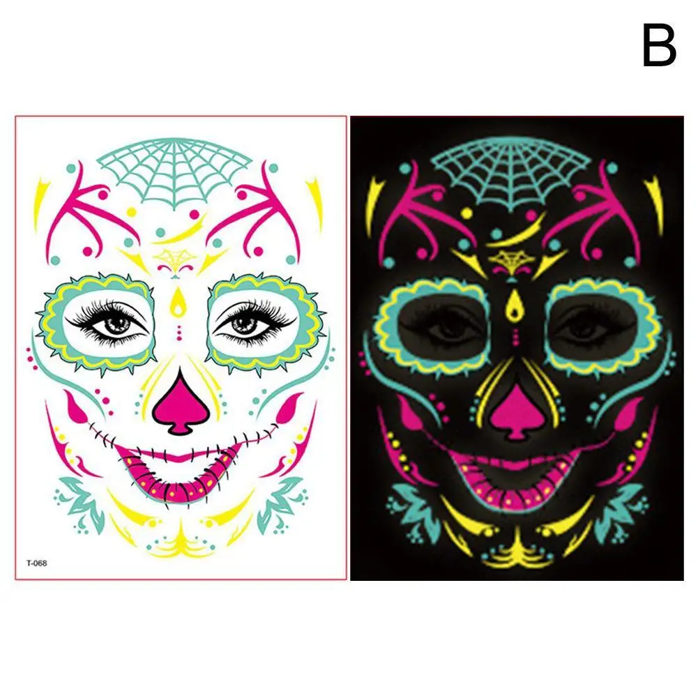 

Luminous Day Of The Dead Tattoo Sticker Waterproof Fashion Dress Party Party Funny Makeup Halloween Face Tattoo Sticker