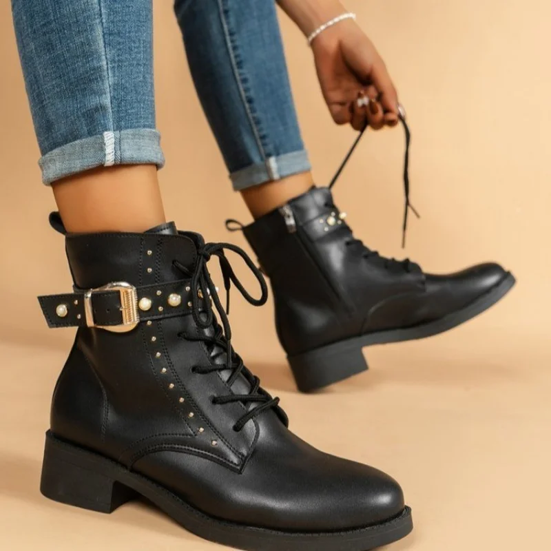 Women's Boots Shoes Autumn Rivet Winter Shoes 2023 New Temperament Solid Women's Fashion Platform Shoes 2023 NEW