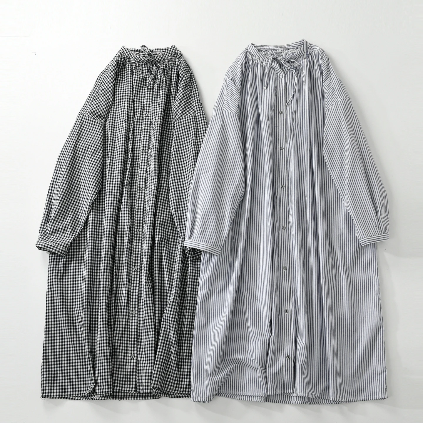 

Vintage Cotton Long Sleeve Loose Tunic Long Shirt Smocks Dress Homewear Oversized Big Size Elegant Plaid Maternity Midi Dress