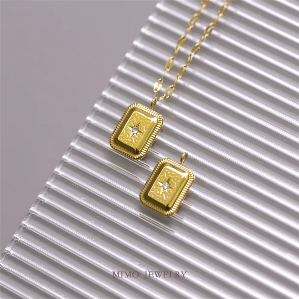 

Color-preserving titanium steel plated rectangular hem zircon pendant temperament sparkling clavicle chain DIY accessory