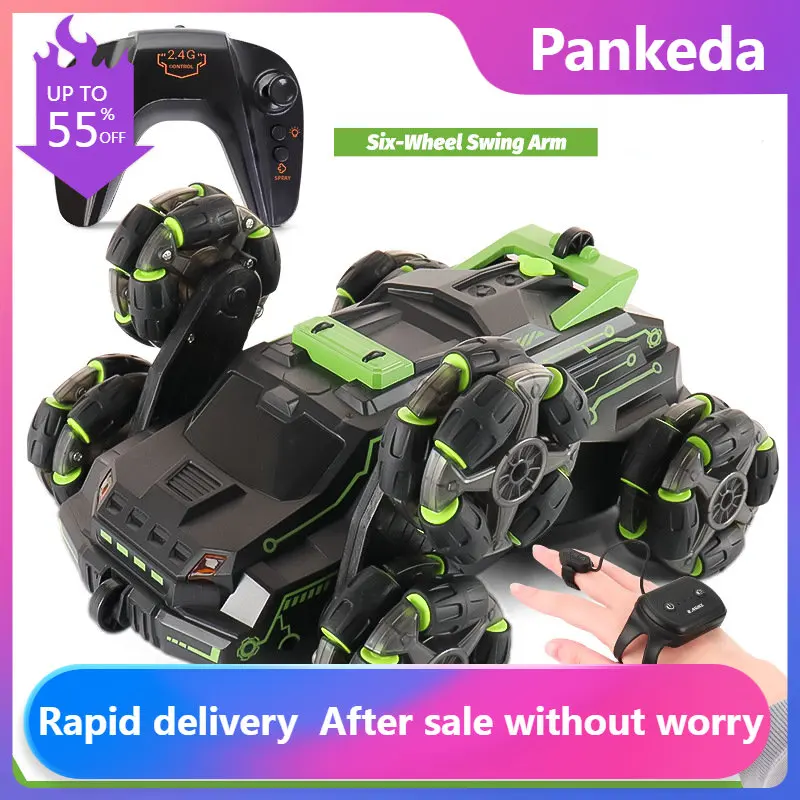 

6 Wheels Spray RC Stunt Car 4WD Swing Arm Drift Vehicle Gesture Induction Deformation Remote Control Car with Light Boy RC Toys