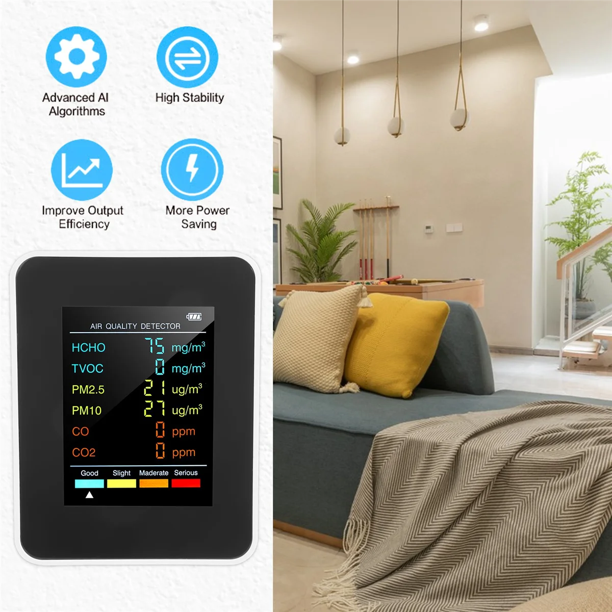 6 в 1 PM2.5 PM10 HCHO TVOC CO CO2 детектор качества воздуха тестер для дома и офиса белый