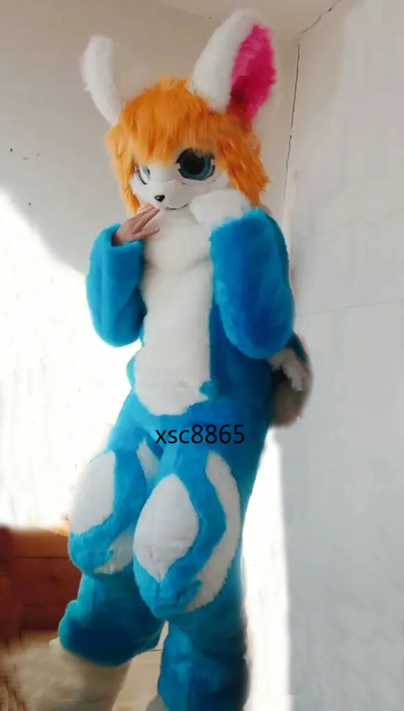 Long Fur Husky Dog Fox Mascot Costume Fursuit Halloween Outfits Cosplay Cartoon Furry Suit