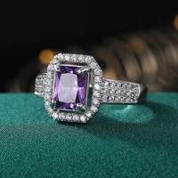 charming purple zirconia square ring for women simple with white crystal engagement rings female wedding band gift z3k114