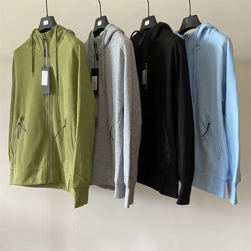 

2023 cp Men's New Hooded Hoodie Solid Color Cardigan Coat Glasses Korean Version Leisure Youth Thickened Hoodie Hood Sweater