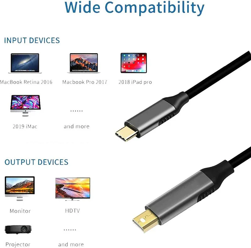 Кабель-адаптер 6 футов USB C на Mini Displayport 3. 0 Type-C DP 4K 60Hz Thunderbolt 3 конвертер для MacBook Samsung