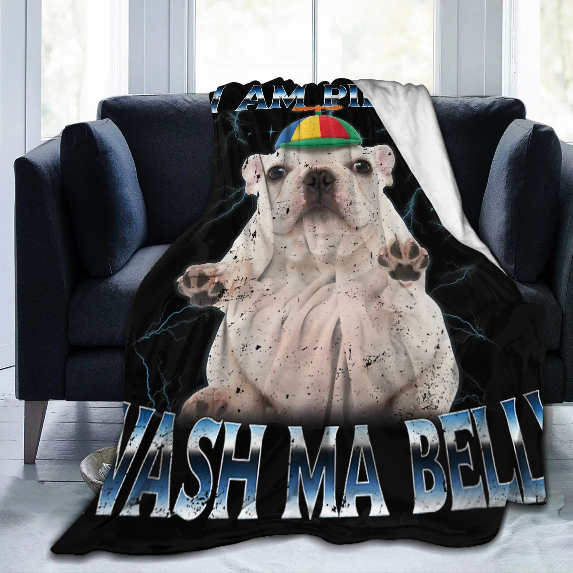 Фото Одеяло I Am Pibble Wash My Belly Pibble Meme, фланелевое винтажное теплое одеяло с забавной собакой Brainrot для спальни, зимние путешествия №2