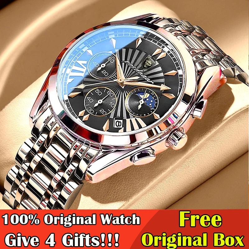 

2022 Business Watch For Men Top Luxury Brand Rose Gold Chronograph Male Wristwatches Stainless Steel Luminous Pointers Clock