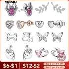 WOSTU, 100% Стерлинговое Серебро 925 пробы, серьги-гвоздики, цветок, сердце, звезды, кот, жемчуг, маленькие серьги для женщин, свадебные ювелирные изделия для помолвки