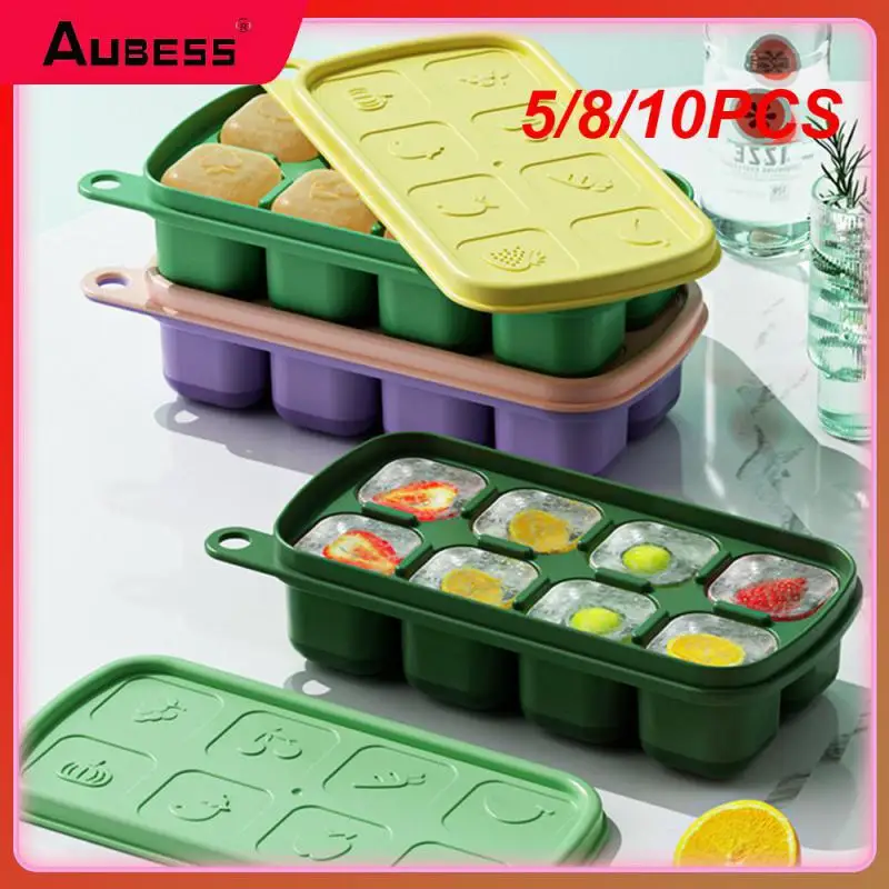 

5/8/10PCS Summer Trays Household Ice Storage Box Internet Red With Lid Ice Grid Kitchen Gadge Food Grade Silicone