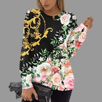 ethnic style flower print womens sweatshirt vintage long sleeve tops aesthetic clothing female tracksuit harajuku pullover