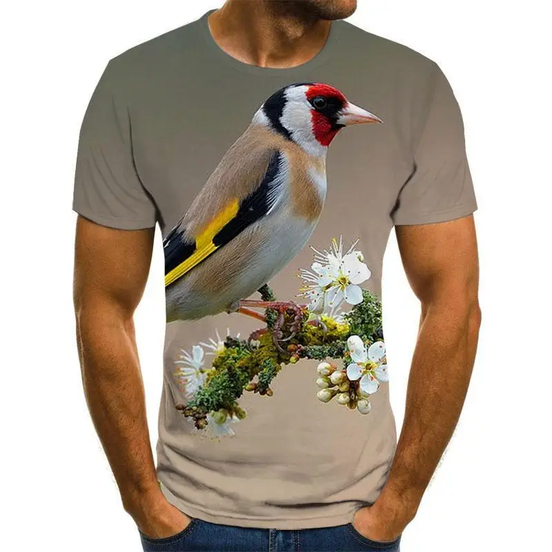 

2023 summer new style 3D printing birds men's and women's casual T-shirt fashion trend young handsome T-shirt top
