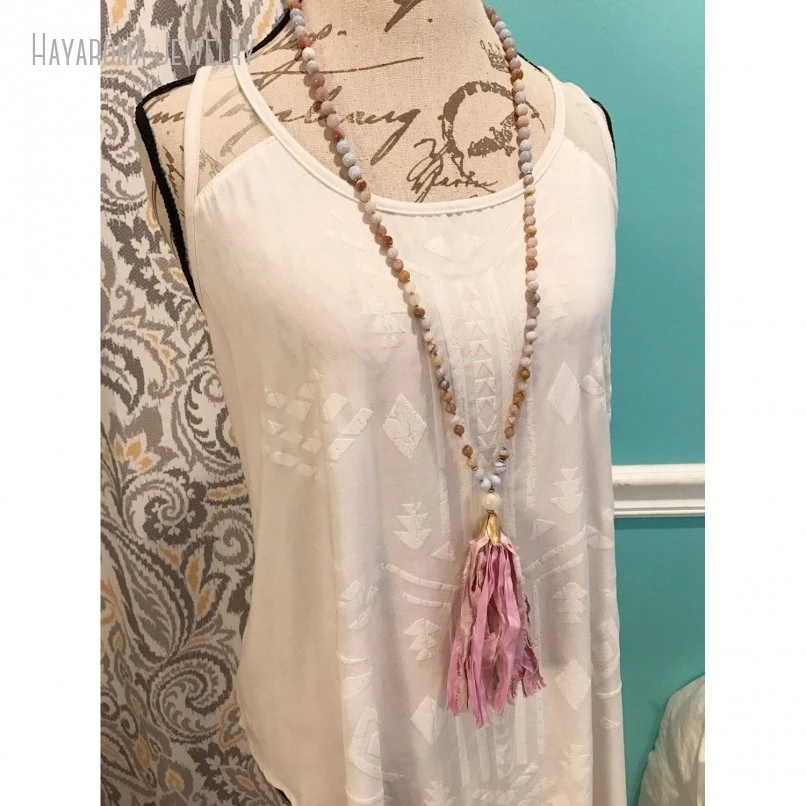 10 шт. кремовые кружевные агаты 108 японских бусин ожерелье сари шелковая кисточка