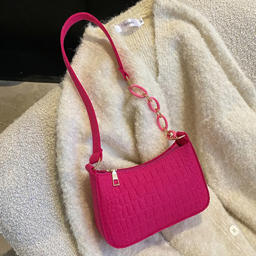 

Fashion Shoulder Bag Simple Felt Top-handle Bags Chain Handbag Elegant Alligator Texture Casual Teenage Girls Crescent Bag