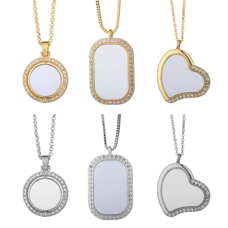 

517F Cabochon Pendant Necklace Round Rectangle Heart Rhinestone Bezel Pendant Trays Blanks Photo Setting DIY Trays Crafts