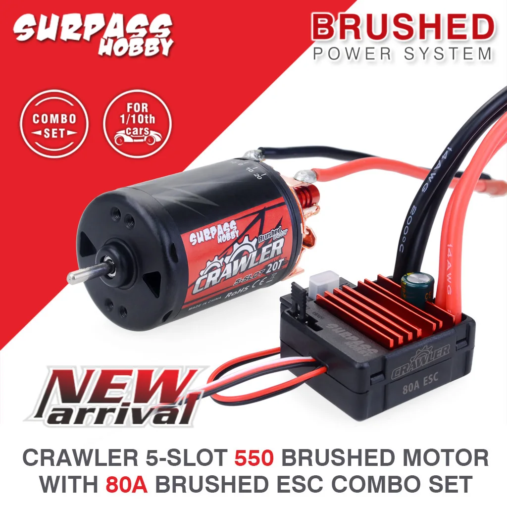 

Surpass Hobby Waterproof Motor 550 540 10T 12T 16T 20T Brushed Motor 60A 80A ESC for Tamiya Kyosho TRAXXAS WLtoys 1/10 RC Car