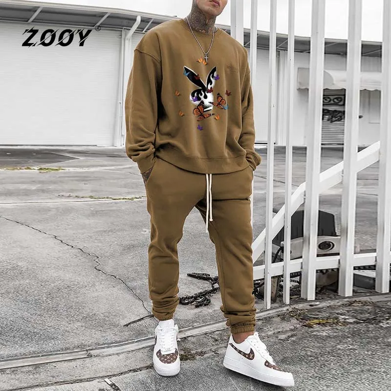 

ZOOY Tracksuits For Men Sweatpants And Hoodie Set Sports Suits Casual Two Piece Set Man Printed Loose Winter Trapsatar Chandal