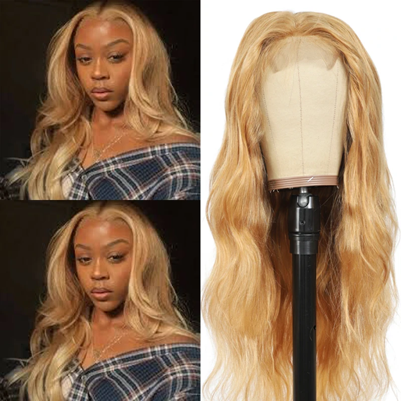 Парик из натуральных волос медового цвета волнистый 4X4 бразильский