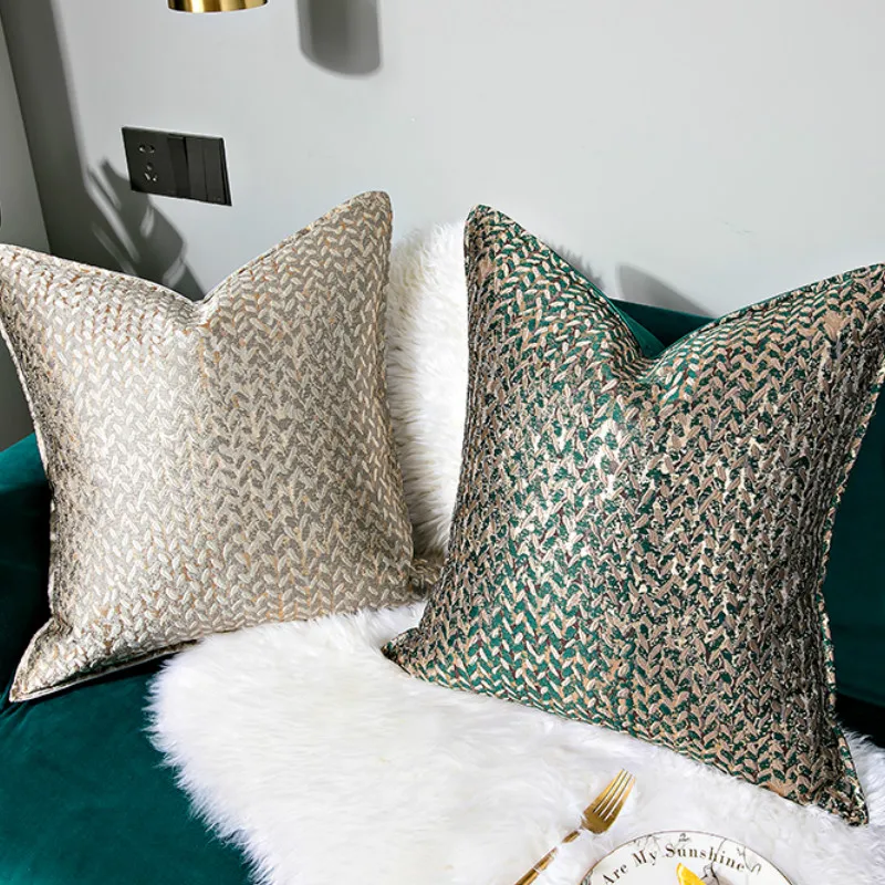 

Decorative Pillow Case Home Decor Cushion Cover Modern Simple Luxury Leaf Jacquard Champagne Coussin Sofa Chair Square Bedding