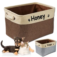 custom pet dog toy storage basket for dog name canvas bag foldable pet toys linen storage box bins dog accessories cat supplies