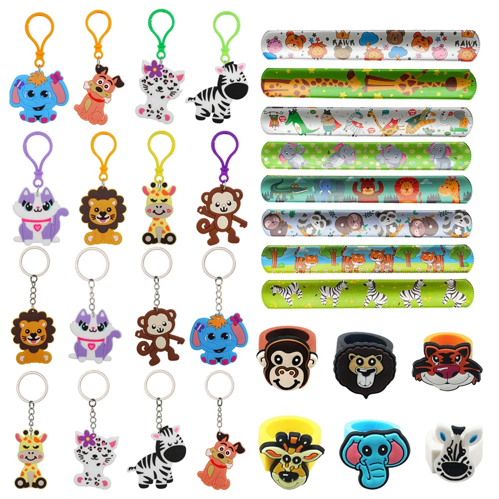 

Jungle Safari Birthday Party Supplies with Felt Animal Masks Kids Rings Slap Bracelets Keychains Decorations Supplies
