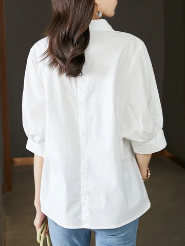 White T-Shirts 2023 Spring Autumn New Korean Fashion Oversized Women's Shirt Blouse Short Sleeve Clothing Loose Top Office Lady