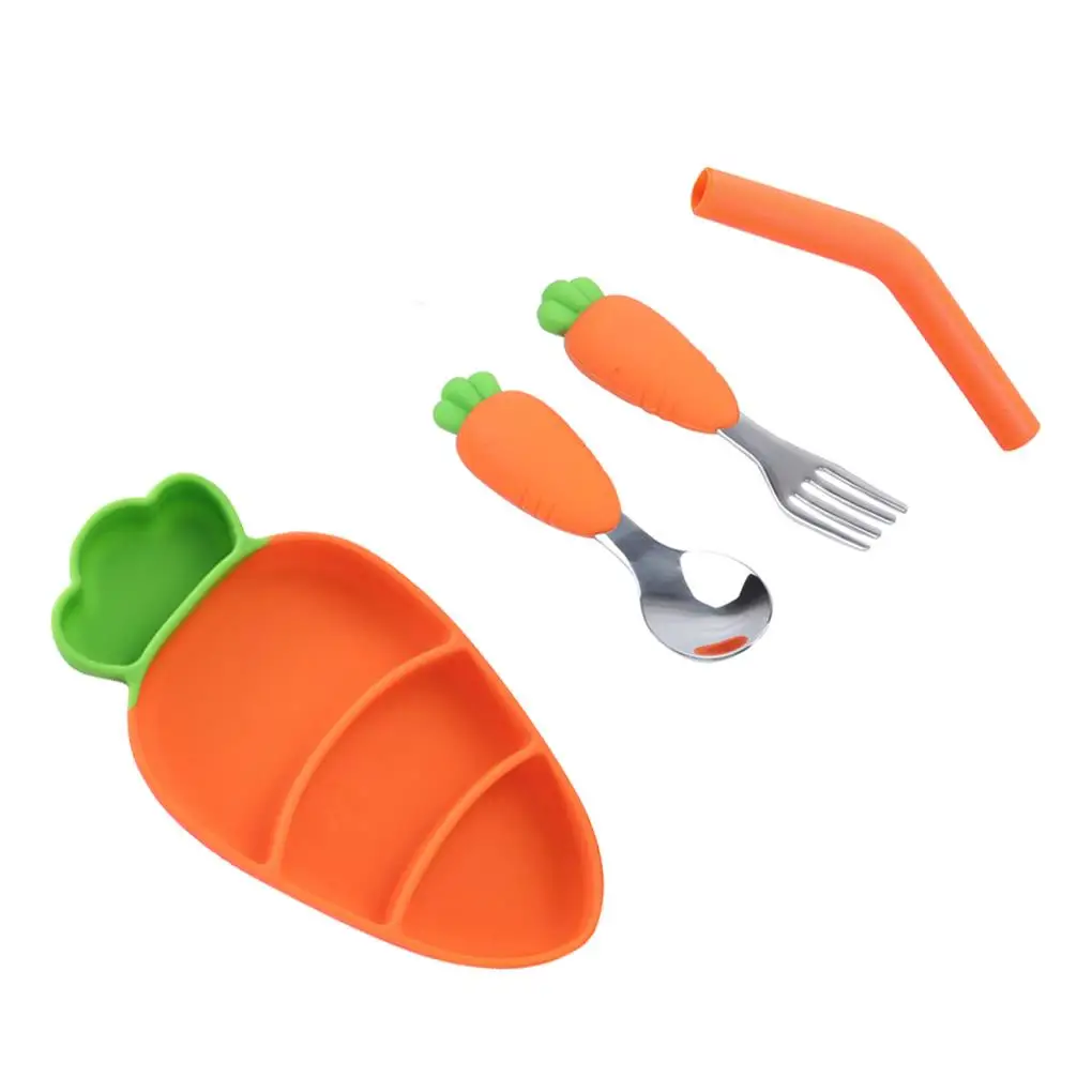 

Baby Fork Radish Shape Children Feeding Spoon Silicone Self-feeding Tools Set, Fork and Spoon