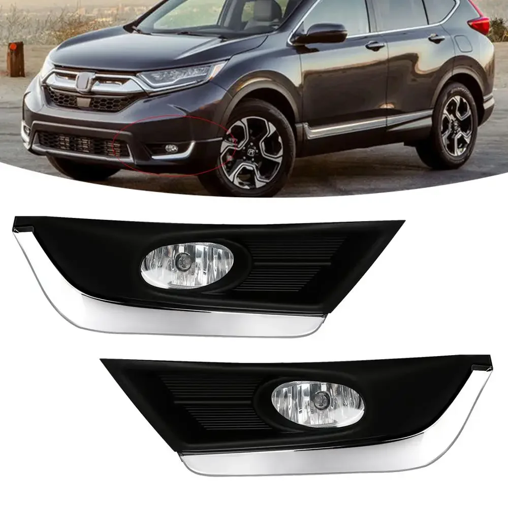 Фото Противотуманная фара в сборе для Honda светильник 2017 2018 2019 2020 2021 2022, передний бампер автомобиля, ходовая фара с проводным переключателем, хромированная отделка №1