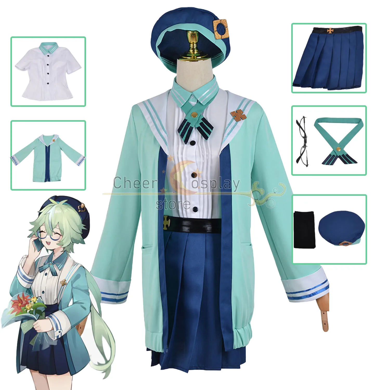 

New Game Genshin Impact Sucrose Cosplay Costumes Anime Sucrose Cosplay JK Lolita Dress Uniform Halloween Outfit For Women Girls