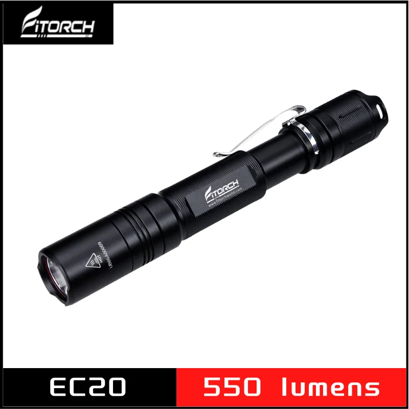 Fitorch EC20 550 люмен CREE XPL HD компактный светодиодный фонарик с одним хвостовым тактическим переключателем включает 2 батарейки AA