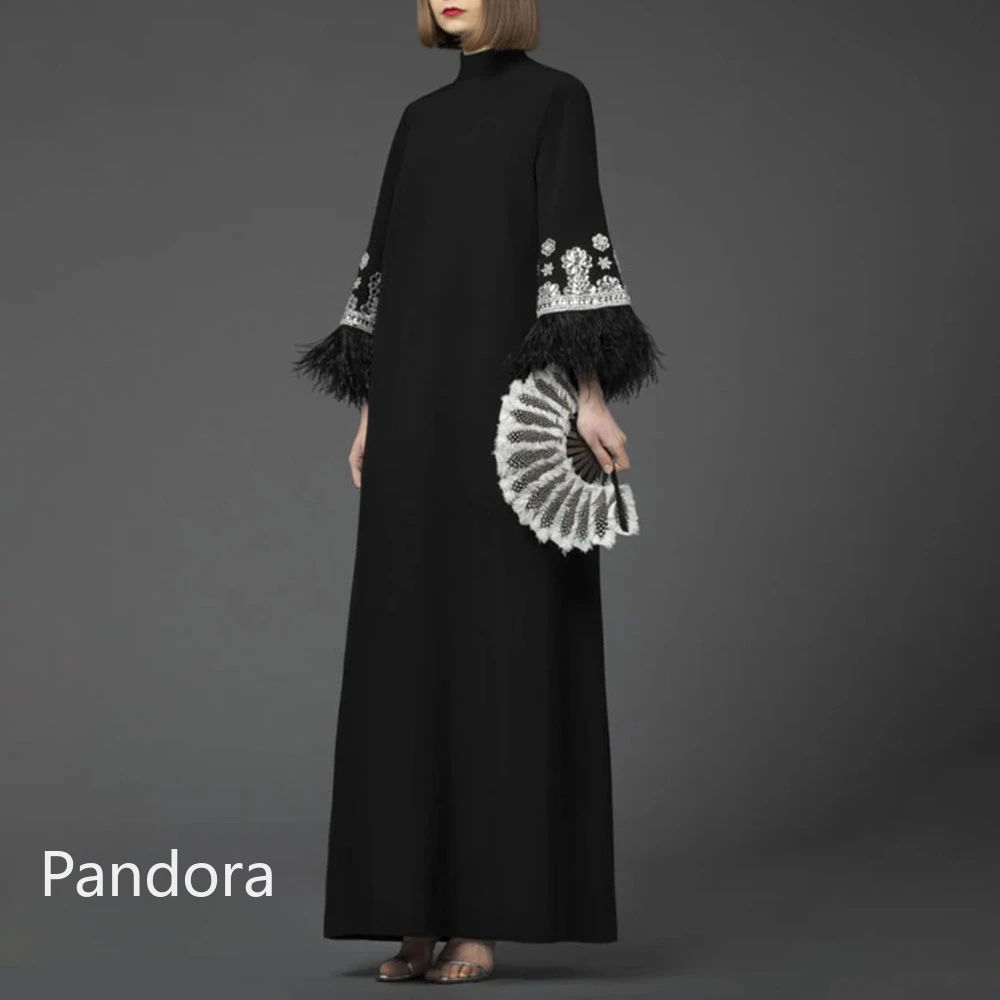 Женское вечернее платье до щиколотки Pandora розовое с длинным рукавом и круглым