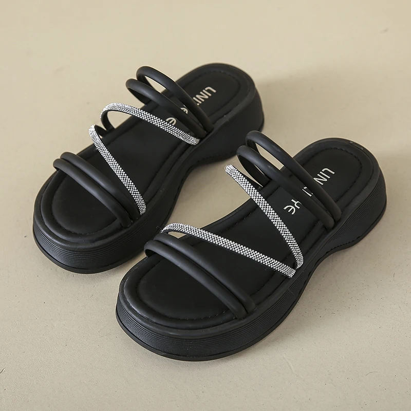 Женские сандалии на платформе CRLAYDK летние шлепанцы ремешке с открытым носком