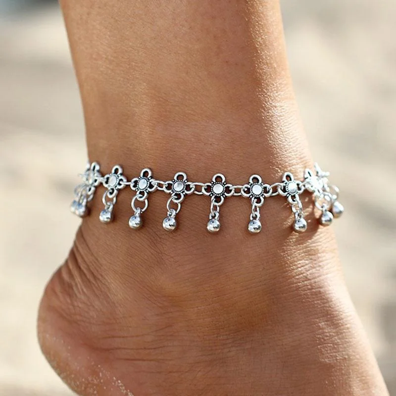 

Hollow Carved Vintage Anklet Women Alloy Water Droplets Summer Sandy Beach Ankle Chain