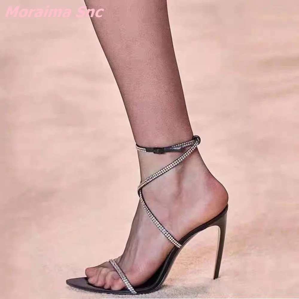 2022 Diamond Grace Sandals T-Strap Buckle Strap Thin Belt Fashion High-heeled Stiletto Open Toe Party Women Shoes Hot Sale