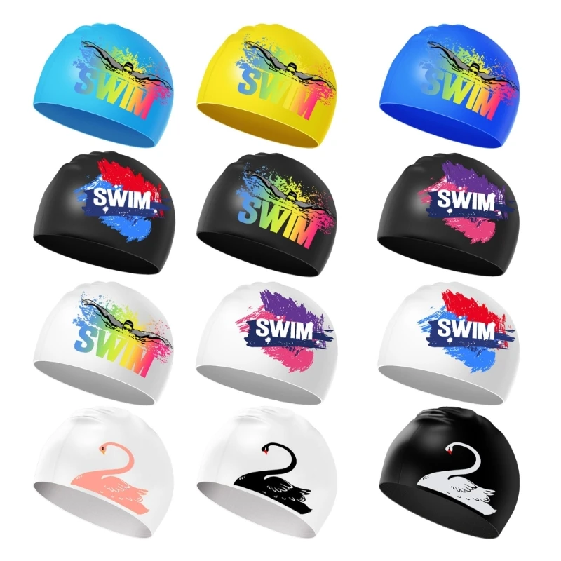 

831C Silicone Swim Caps for Women Men, Waterproof Soft Bathing Cap Swimming Hat, Easy to Put On and Off for Long Short Hair