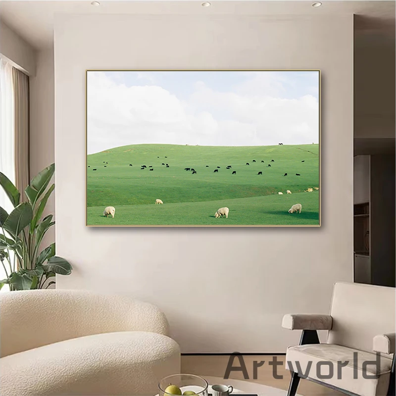 Флок овцы выпаса на пасовищах пейзажная живопись настенная художественная