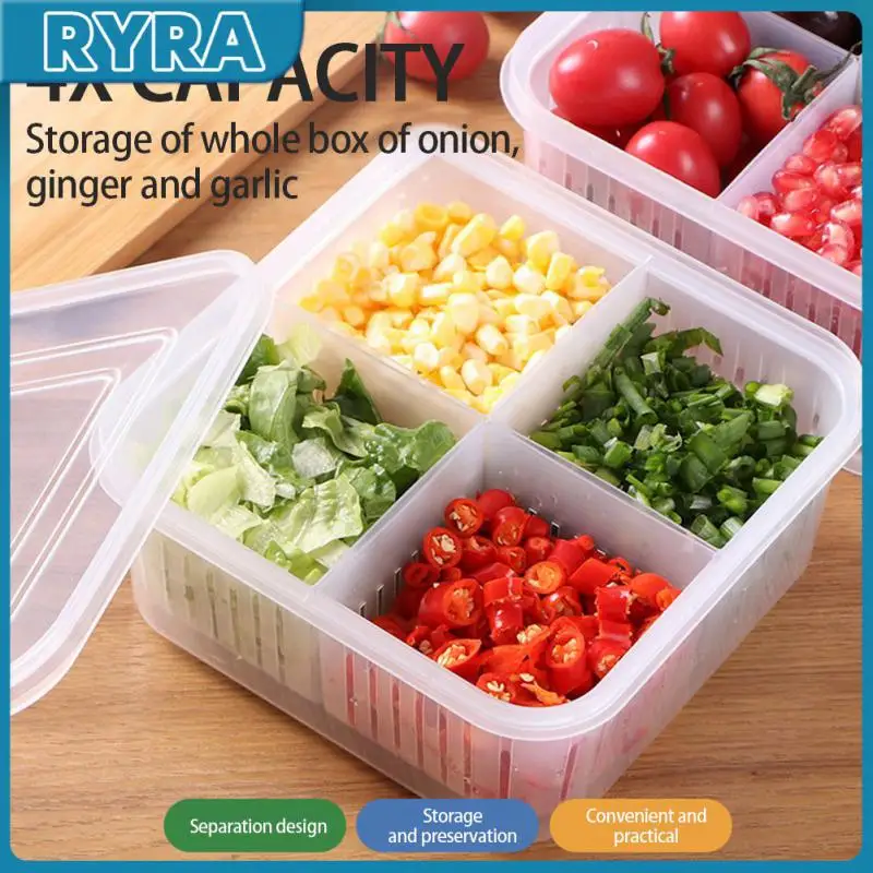 Food Organizer 4 Grids Freezer Fresh-keeping Box Ginger Garlic Sub-packed Green Onion Storage Box 4 In 1 Sealed Box Reusable